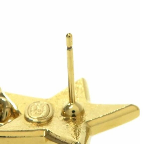 CHANEL CC Logos Black Star Drop Stud Earrings Gold Tone C24C Auth - Picture 5 of 9